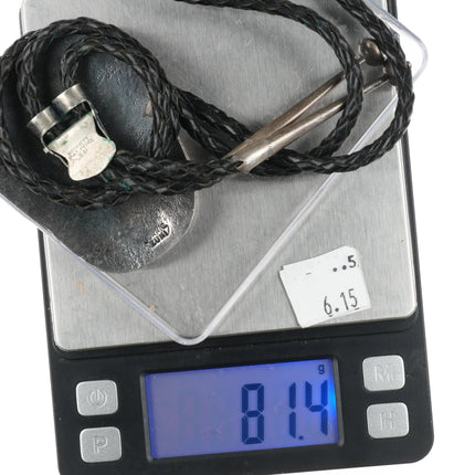 c1960 c-31 Juan Calavaza Zuni sterling silver/turquoise Rattlesnake bolo tie - Estate Fresh Austin