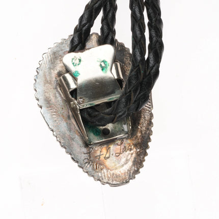 Leslie & Gladys Lamy Zuni Sterling silver cobblestone inlay bolo tie turquoise - Estate Fresh Austin
