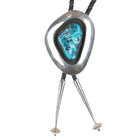 1970's Modernist Taos Pueblo sterling silver bolo tie with nice turquoise - Estate Fresh Austin