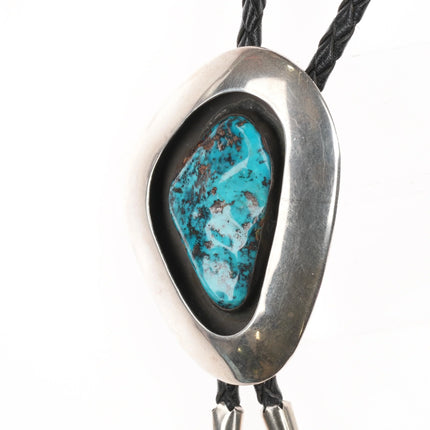 1970's Modernist Taos Pueblo sterling silver bolo tie with nice turquoise - Estate Fresh Austin