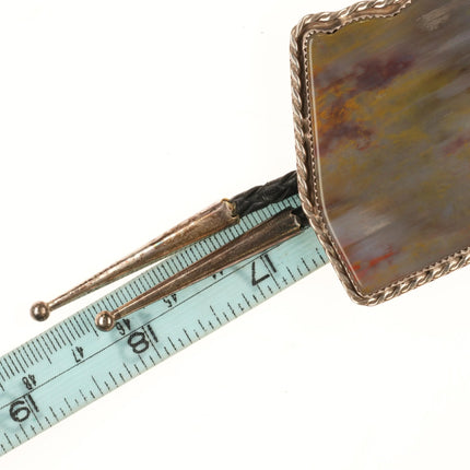 c1980 GR Arizona Shaped Sterling silver petrified wood agate southwest bolo tie - Estate Fresh Austin