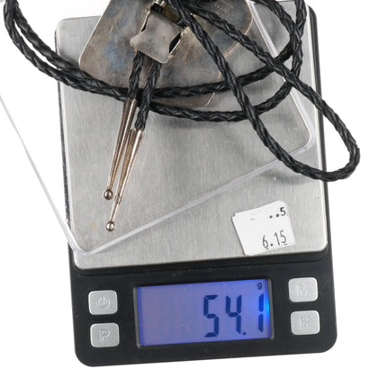 c1980 GR Arizona Shaped Sterling silver petrified wood agate southwest bolo tie - Estate Fresh Austin