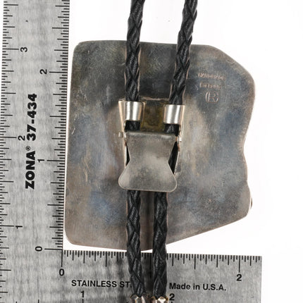 c1980 GR Arizona Shaped Sterling silver petrified wood agate southwest bolo tie - Estate Fresh Austin