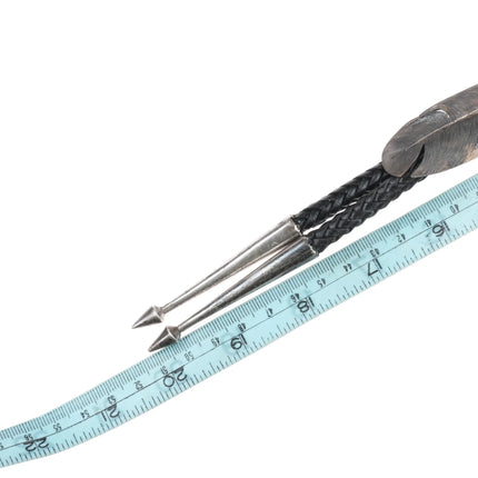 Vintage Native American sterling silver feather bolo tie w/turquoise bullet tips - Estate Fresh Austin