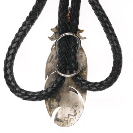 Vintage Native American sterling silver feather bolo tie w/turquoise bullet tips - Estate Fresh Austin