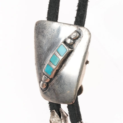 c1960 c-31 Navajo modernist sterling silver channel inlay turquoise bolo tie - Estate Fresh Austin
