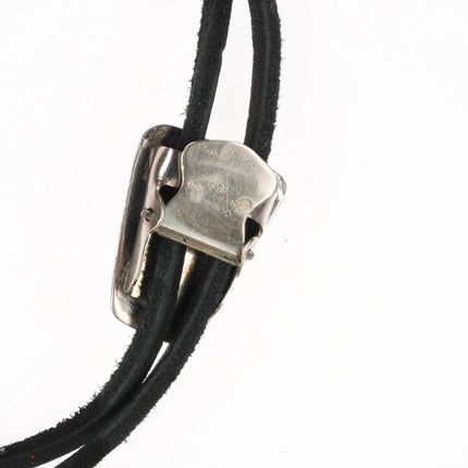 c1960 c-31 Navajo modernist sterling silver channel inlay turquoise bolo tie - Estate Fresh Austin