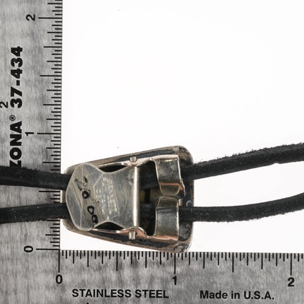 c1960 c-31 Navajo modernist sterling silver channel inlay turquoise bolo tie - Estate Fresh Austin
