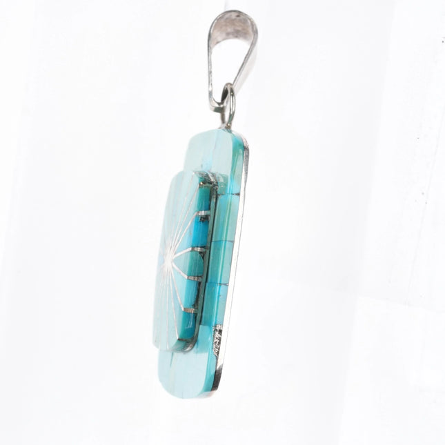 Theresa Joe Navajo Sterling silver turquoise channel inlay pendant TJO - Estate Fresh Austin