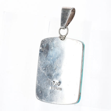 Theresa Joe Navajo Sterling silver turquoise channel inlay pendant TJO - Estate Fresh Austin