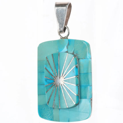 Theresa Joe Navajo Sterling silver turquoise channel inlay pendant TJO - Estate Fresh Austin