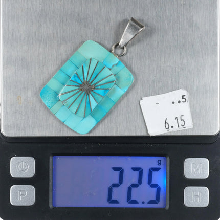 Theresa Joe Navajo Sterling silver turquoise channel inlay pendant TJO - Estate Fresh Austin