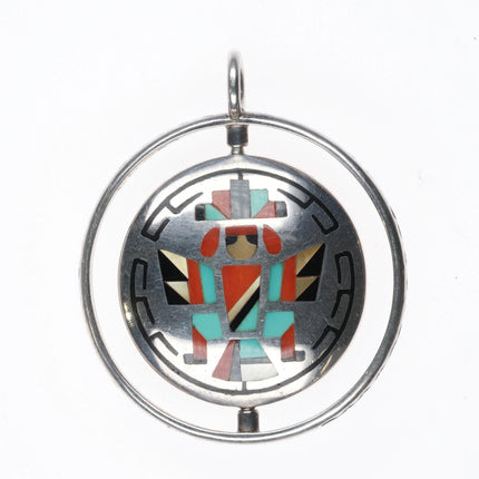 Natachu Zuni sterling silver spinner pendant knifewing inlay sunface reversible - Estate Fresh Austin