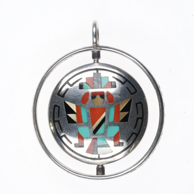 Natachu Zuni sterling silver spinner pendant knifewing inlay sunface reversible - Estate Fresh Austin