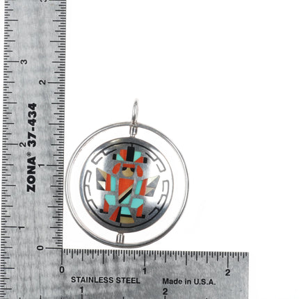 Natachu Zuni sterling silver spinner pendant knifewing inlay sunface reversible - Estate Fresh Austin