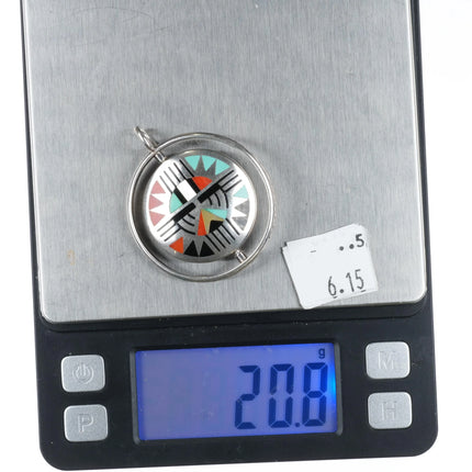 Natachu Zuni sterling silver spinner pendant knifewing inlay sunface reversible - Estate Fresh Austin