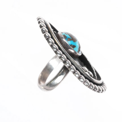 sz9 Large Vintage Native American sterling silver ring with nice turquoise - Estate Fresh Austin