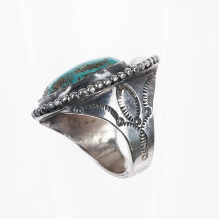 sz9.25 Large Vintage Native American sterling silver turquoise ring stamped side - Estate Fresh Austin
