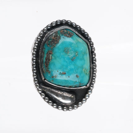 sz9.25 Large Vintage Native American sterling silver turquoise ring stamped side - Estate Fresh Austin
