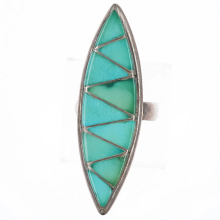 sz7.25 Frank Vacit Zuni sterling silver turquoise channel inlay long ring - Estate Fresh Austin