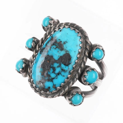 sz4.5 Vintage Navajo sterling silver snake eye turquoise ring nice center stone - Estate Fresh Austin
