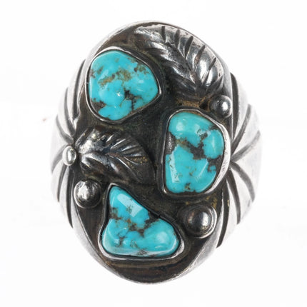 sz10.5 Mary Dayea Navajo large sterling silver turquoise cluster men's ring - Estate Fresh Austin