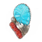 Loyalita Tsatte Zuni sterling silver carved turquoise/coral small pendant - Estate Fresh Austin