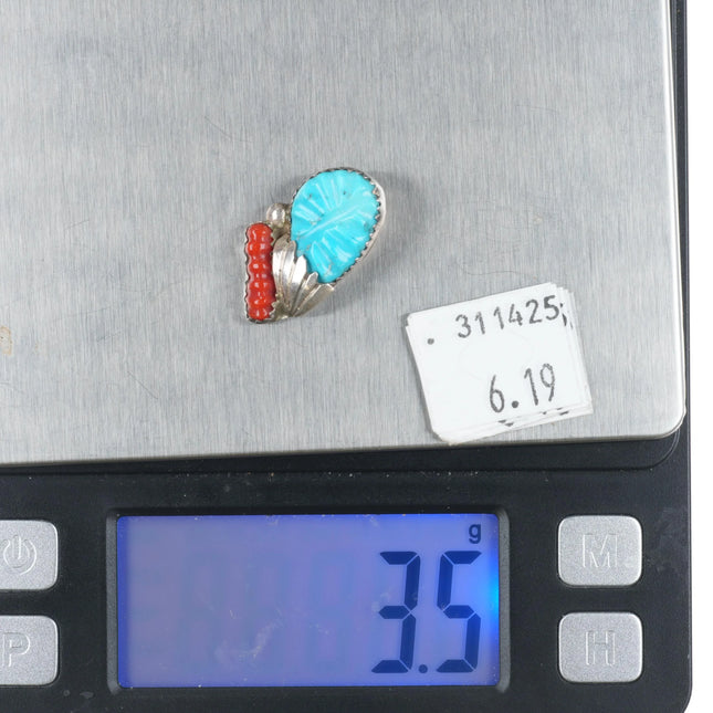 Loyalita Tsatte Zuni sterling silver carved turquoise/coral small pendant - Estate Fresh Austin