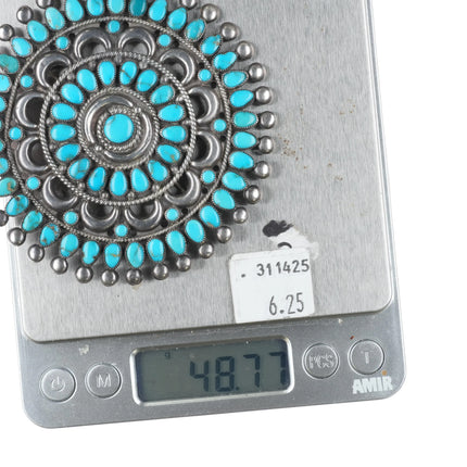 c1940's Weebothee/Ondelacy Large Zuni sterling silver turquoise cluster pin - Estate Fresh Austin