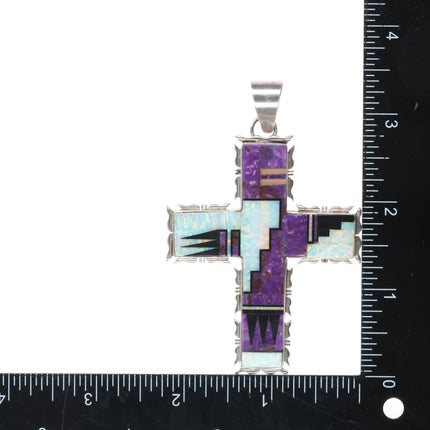 Large Melvin Francis Navajo Sterling silver, opal, sugilite, onyx cross pendant - Estate Fresh Austin
