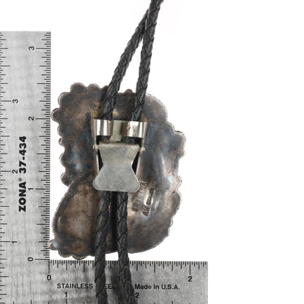 c1980 AK Navajo Large sterling silver, turquoise/coral bolo tie - Estate Fresh Austin