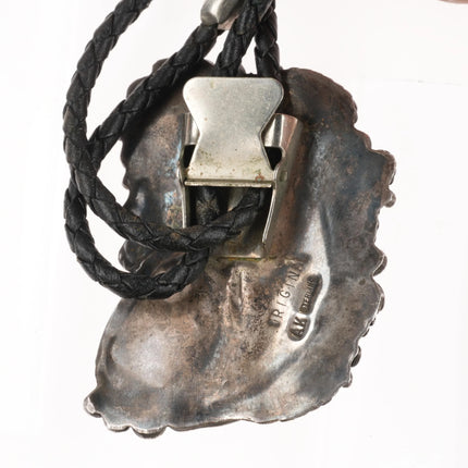 c1980 AK Navajo Large sterling silver, turquoise/coral bolo tie - Estate Fresh Austin