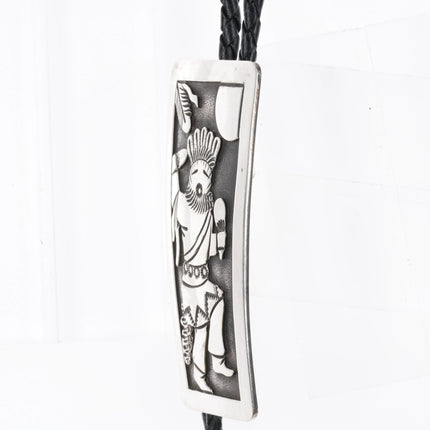 Robert Becenti Jr Vintage Navajo sterling silver Kachina overlay bolo tie - Estate Fresh Austin