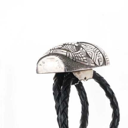 Lee Epperson Cherokee Sterling silver, turquoise/coral overlay bolo tie - Estate Fresh Austin