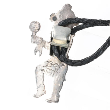 Robert Becenti Jr Vintage Navajo sterling silver Kachina figure overlay bolo tie - Estate Fresh Austin