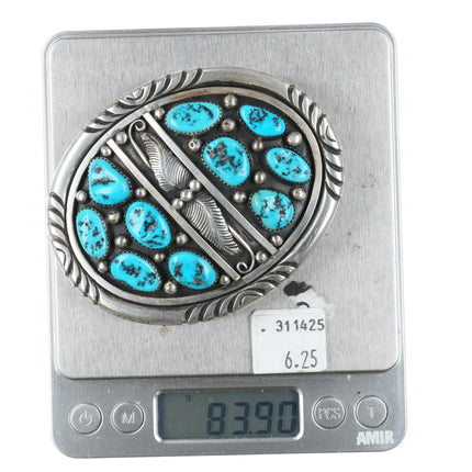 Ted Etsitty Navajo 1980's Vintage sterling silver turquoise nugget belt buckle - Estate Fresh Austin