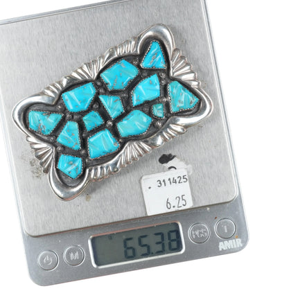 G&L Leekity Zuni sterling silver carved natural turquoise nuggets belt buckle - Estate Fresh Austin
