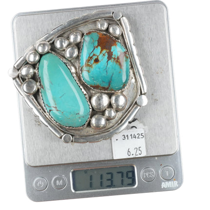 Large vintage Navajo sterling silver turquoise slab belt buckle - Estate Fresh Austin