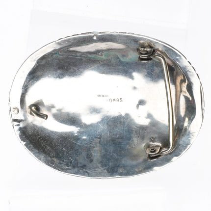 Large Thomas Navajo sterling silver, turquoise, coral bear belt buckle - Estate Fresh Austin