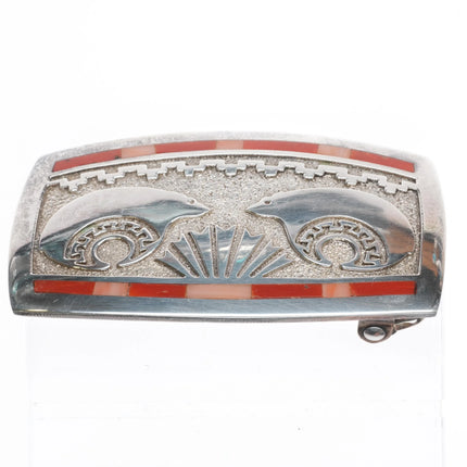 Richard Begay Navajo sterling silver, Mediterranean coral bears belt buckle - Estate Fresh Austin