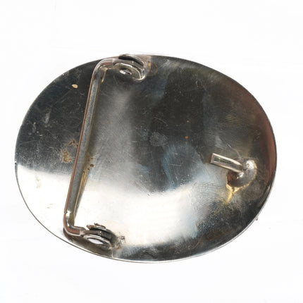 Vintage nickel/sterling silver/turquoise 1970's belt buckle - Estate Fresh Austin