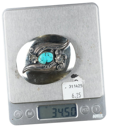 Vintage nickel/sterling silver/turquoise 1970's belt buckle - Estate Fresh Austin