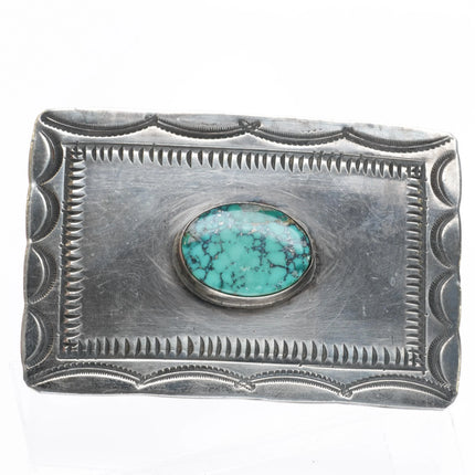 c1950 Navajo hand stamped sterling silver spiderweb pyrite turquoise belt buckle - Estate Fresh Austin
