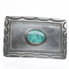 c1950 Navajo hand stamped sterling silver spiderweb pyrite turquoise belt buckle - Estate Fresh Austin