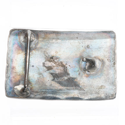 c1950 Navajo hand stamped sterling silver spiderweb pyrite turquoise belt buckle - Estate Fresh Austin