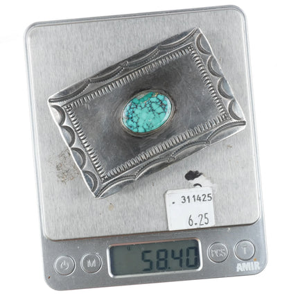 c1950 Navajo hand stamped sterling silver spiderweb pyrite turquoise belt buckle - Estate Fresh Austin