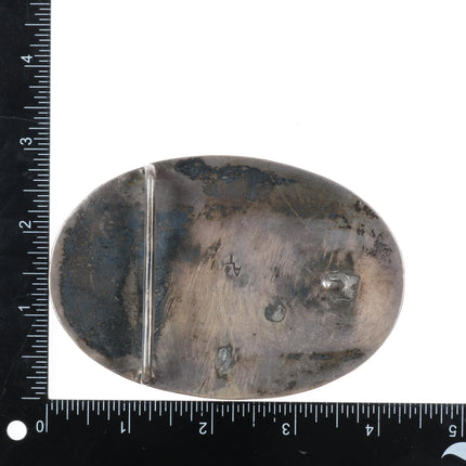 c1960 Huge AT Navajo sterling silver, turquoise, coral feather belt buckle - Estate Fresh Austin