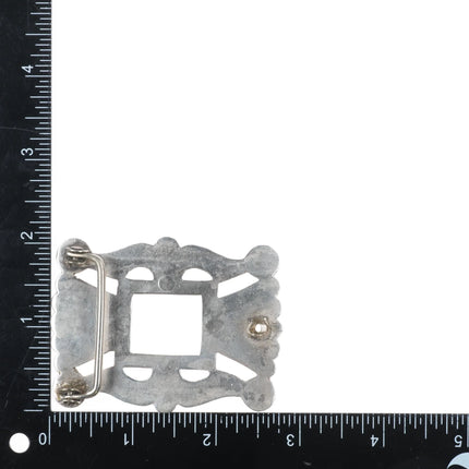 Early Navajo or Zuni cast sterling silver Ketoh style belt buckle with turquoise - Estate Fresh Austin