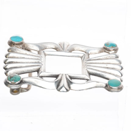 Early Navajo or Zuni cast sterling silver Ketoh style belt buckle with turquoise - Estate Fresh Austin