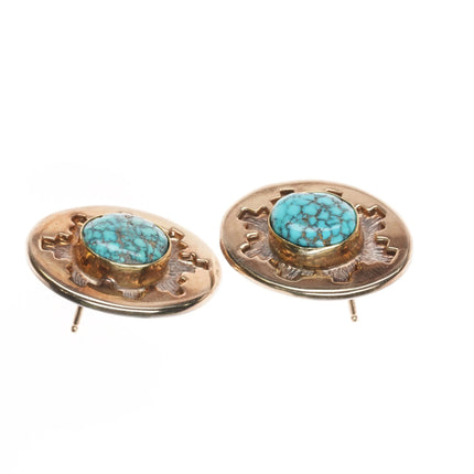 Dina Huntinghorse 14k/sterling Morenci spiderweb turquoise earrings - Estate Fresh Austin
